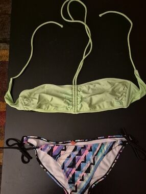 Light Lime Bandeau Bikini Top with Aztec Tie-Side Bottom